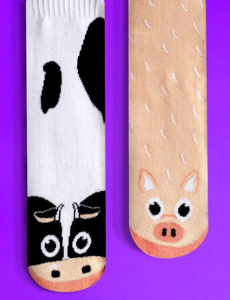 Pals/Cow & Pig Mismatched Non-Slip Kids Socks