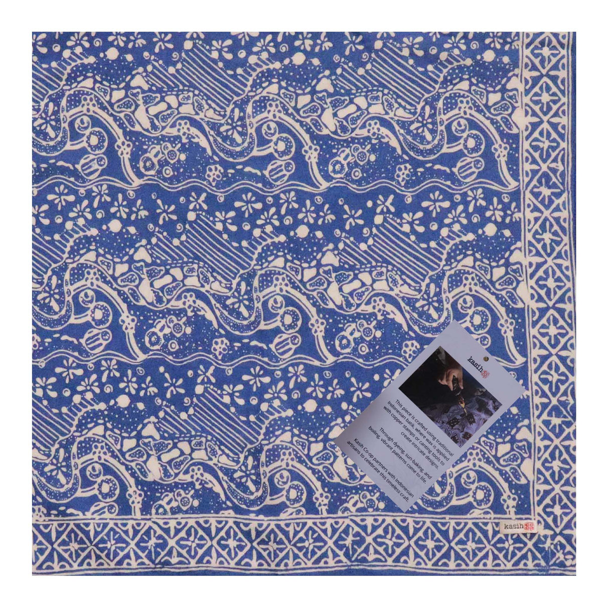 Kasih Coop/Hand Dyed Batik Bandana, 100% Soft Cotton, Tidal Flow, Blue