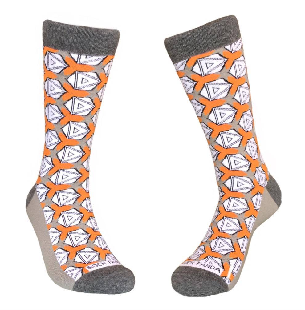 Sock Panda - Stylish and Unique Orange &amp; Grey Geometric Socks