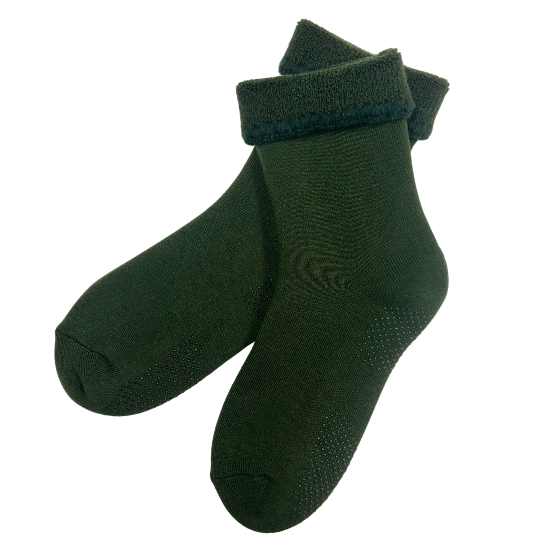 Cherrystone/Handcrafted Wool Crew Slipper Socks with Grips | Size Large