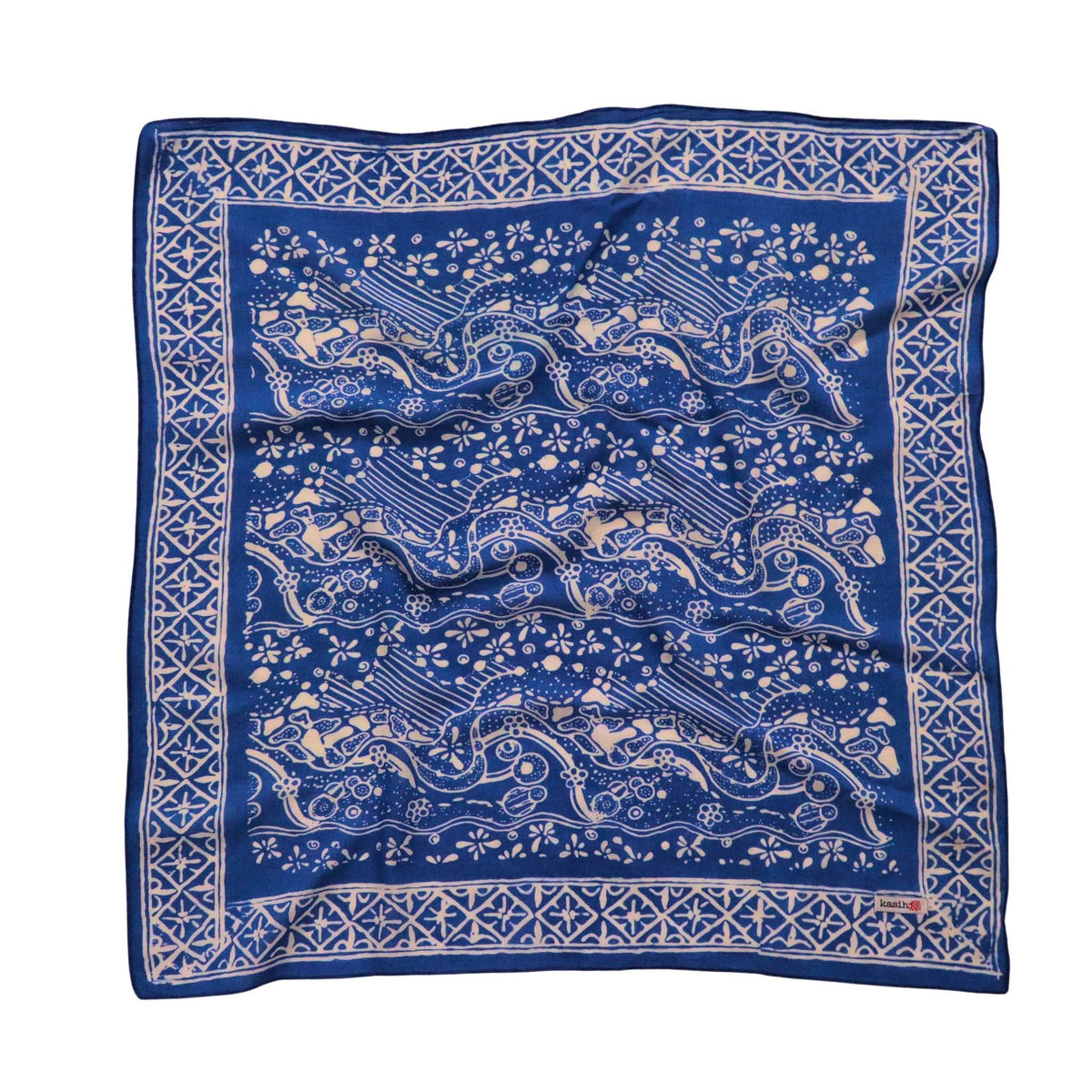 Kasih Coop/Hand Dyed Batik Bandana, 100% Soft Cotton, Tidal Flow, Blue