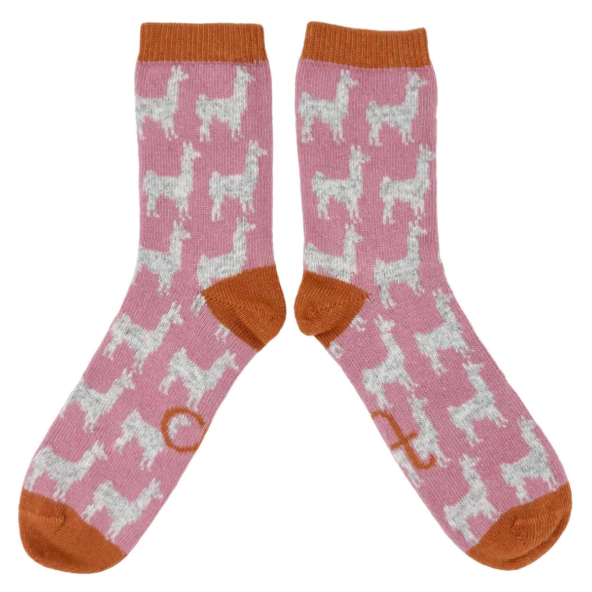 Women&#39;s Lambswool Ankle Socks: Leopard - pink/soft brown