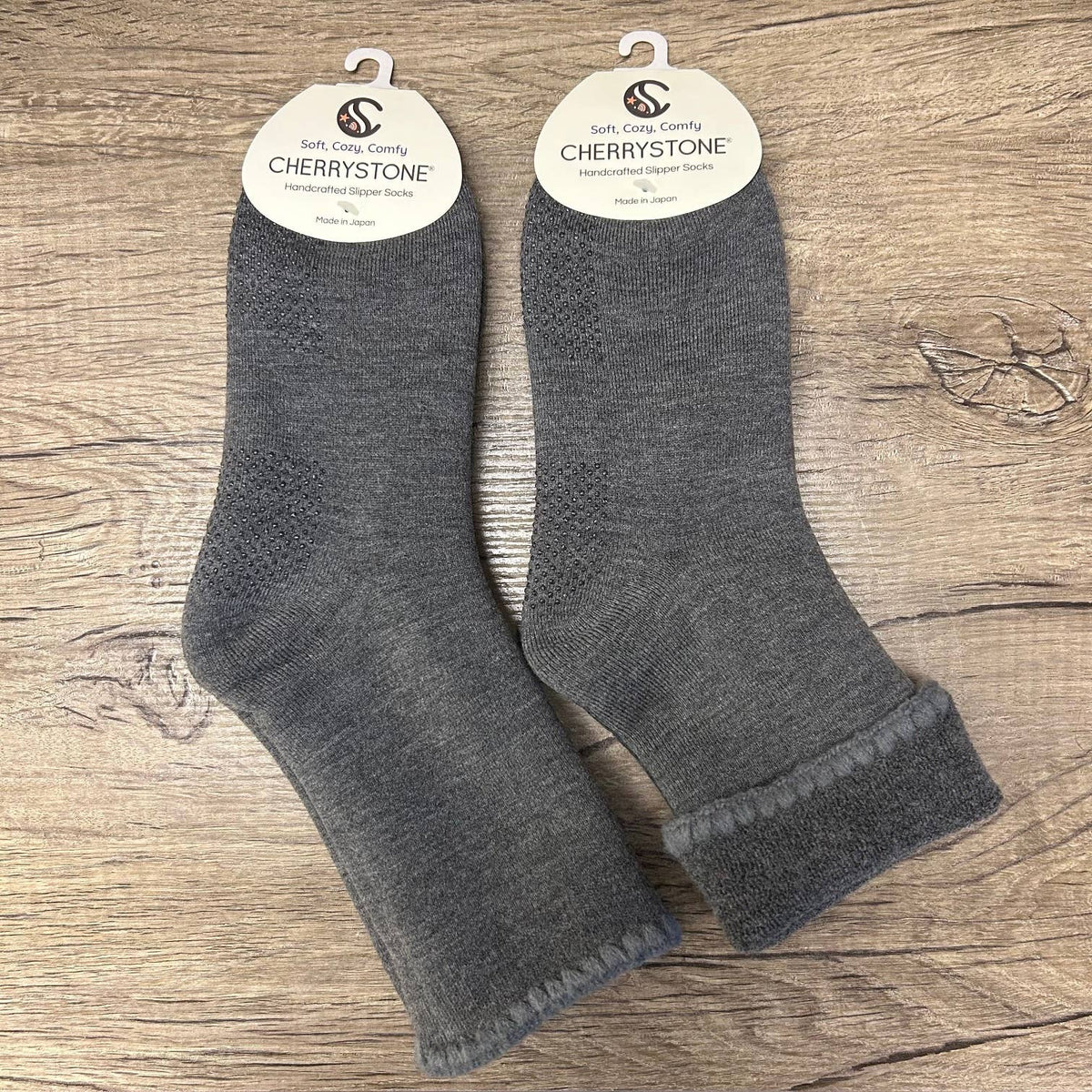 Cherrystone/Handcrafted Wool Crew Slipper Socks with Grips | Size Large