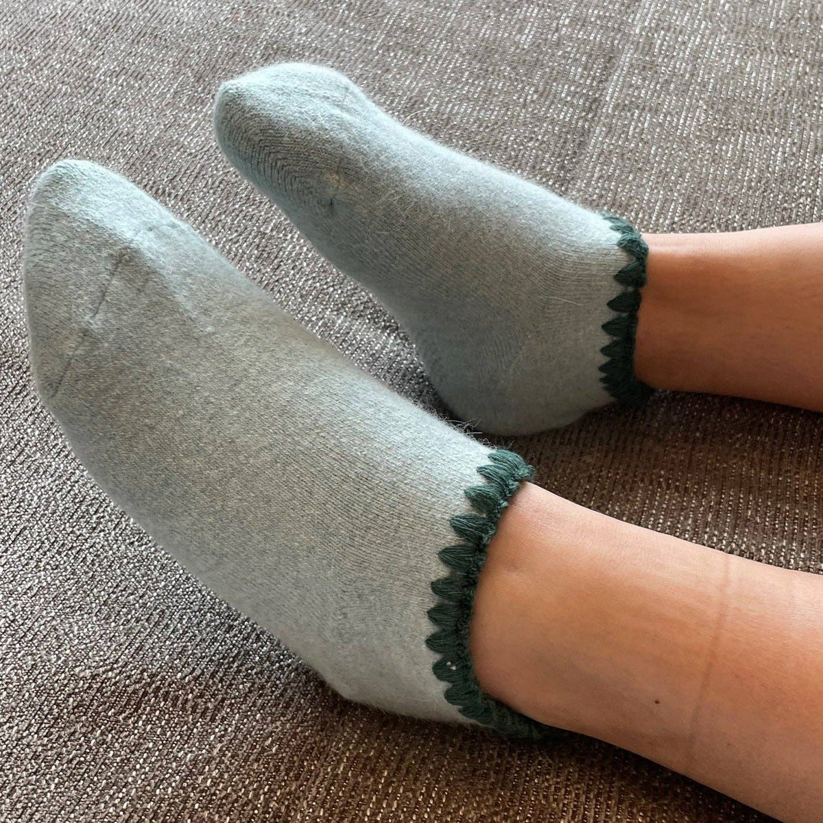 Cherrystone/Handcrafted Angora Blend Slipper Socks with Grips | Large