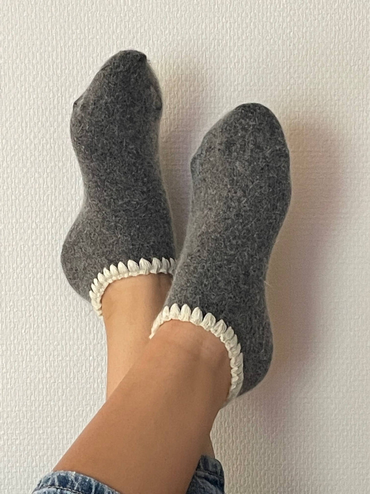 Handcrafted Angora Slipper Socks | Grips | M