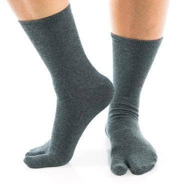 V- Toe Flip Flop Socks - V-Toe Split Toe Gray Crew Cotton Blend