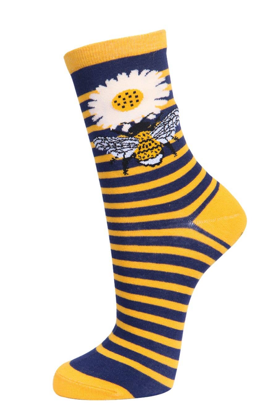 Sock Talk/Womens Bamboo Socks Bumble Bees Floral Stiped Ankle Socks