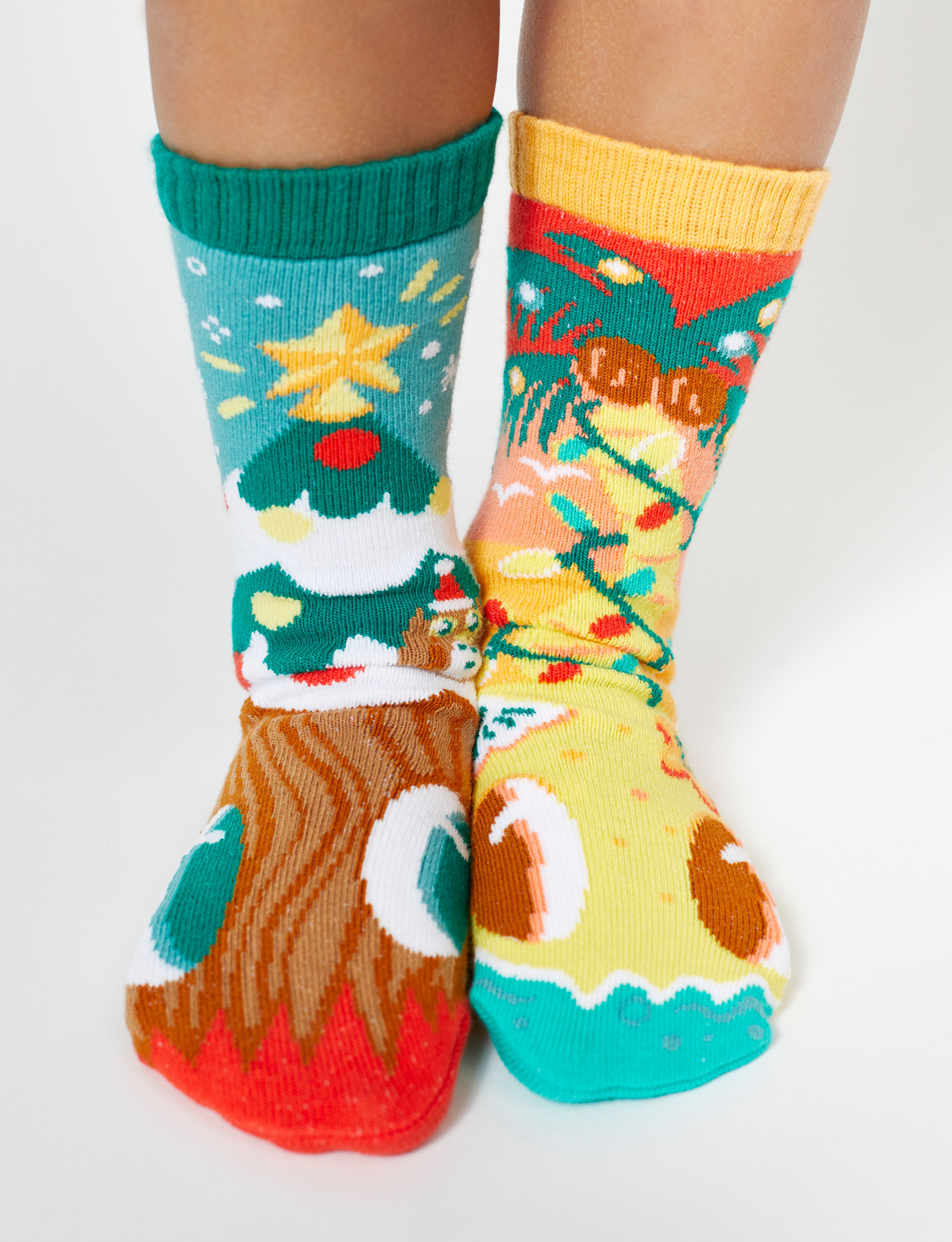 Pals/Christmas Trees Piney & Coco - Mismatched Non-Slip Kid Socks