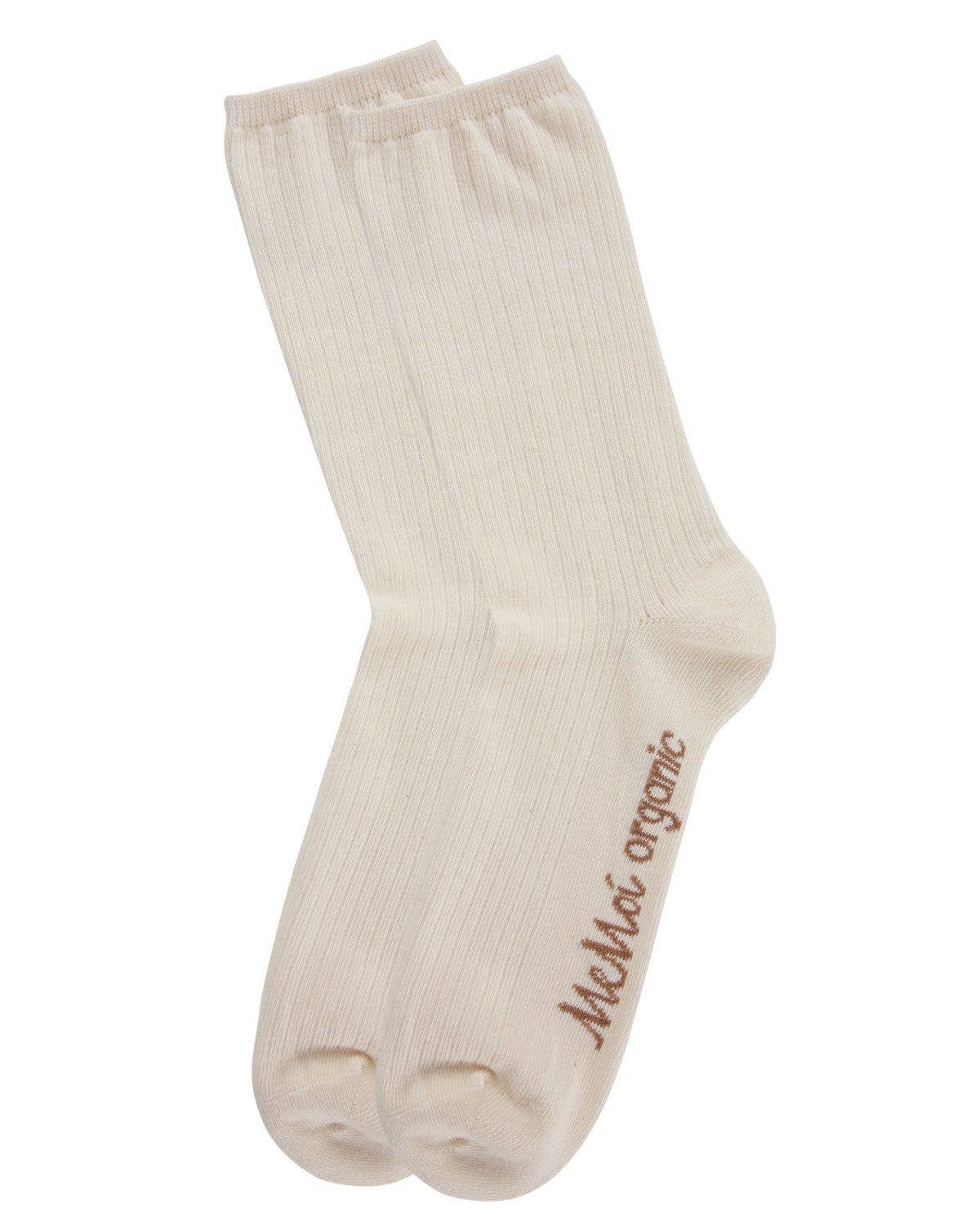 MeMoi Organic Cotton Flat-Knit Crew Socks/mock rib