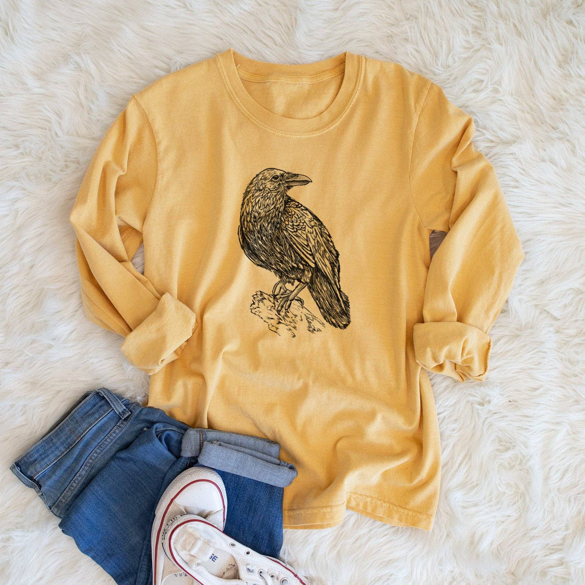 BeCause/Corvus corax - Common Raven - Heavyweight 100% Cotton Long Sleeve