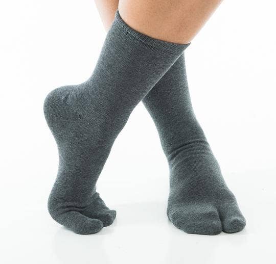 V- Toe Flip Flop Socks - V-Toe Split Toe Gray Crew Cotton Blend