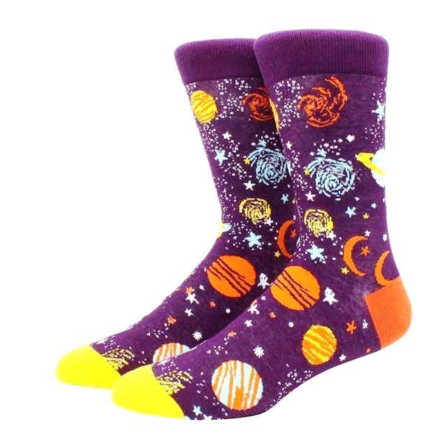 Sock Panda - Purple Outer Space Socks With Planets (Adult Large)