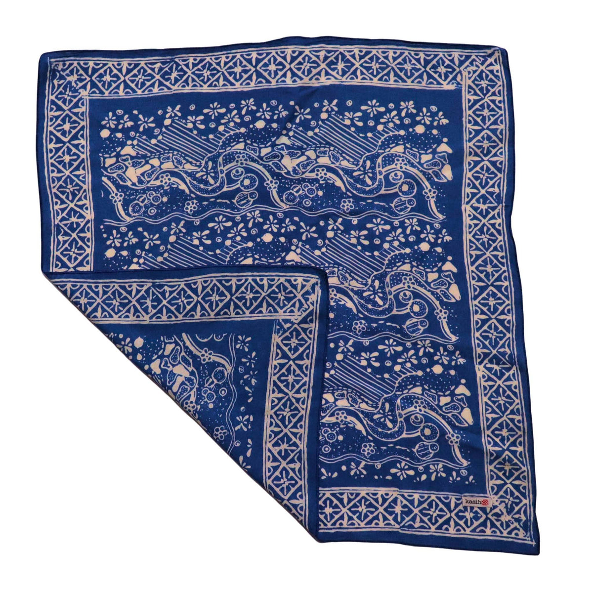 Kasih Coop/Hand Dyed Batik Bandana, 100% Soft Cotton, Tidal Flow, Blue