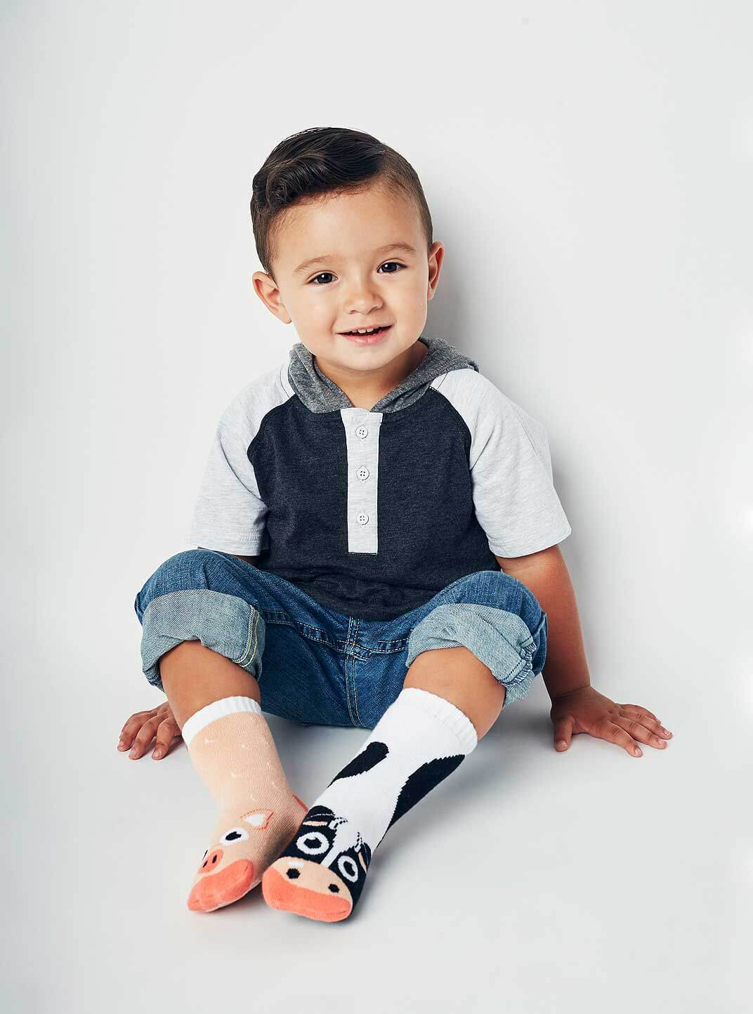 Pals/Cow & Pig Mismatched Non-Slip Kids Socks