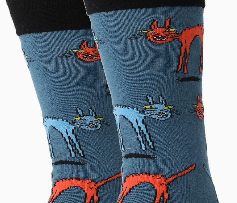 Oooh Yeah!/Cat Fight | Men&#39;s Cotton Crew Funny Socks