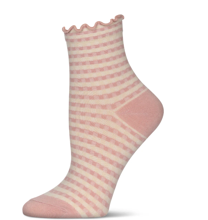 Memoi/Women&#39;s Gingham Cotton Blend Ruffle Cuff Anklet Socks/Blush