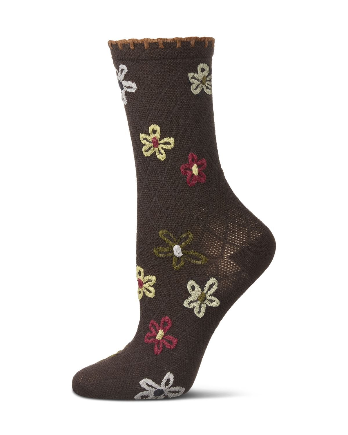 MeMoi/Women&#39;s Dancing Daisies Crochet Cuff Crew Socks