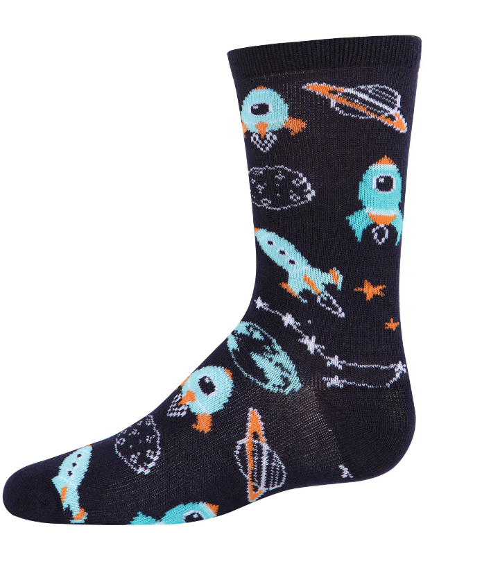 MeMoi Boys&#39; Rocket Ship Rayon from Bamboo Crew Socks