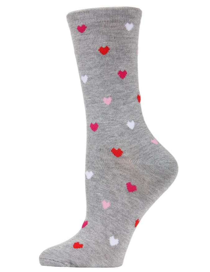 Memoi/Delicate Hearts Bamboo Blend Crew Socks