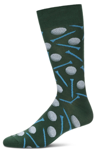 MeMoi/Men&#39;s &quot;Golf Ball and Tee&quot; Rayon from Bamboo Blend Novelty Crew Sock