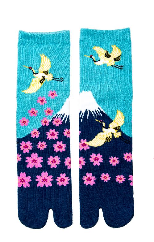 Socks Up Crane, Mt. Fuji, and Sakura women's and men's toe sock