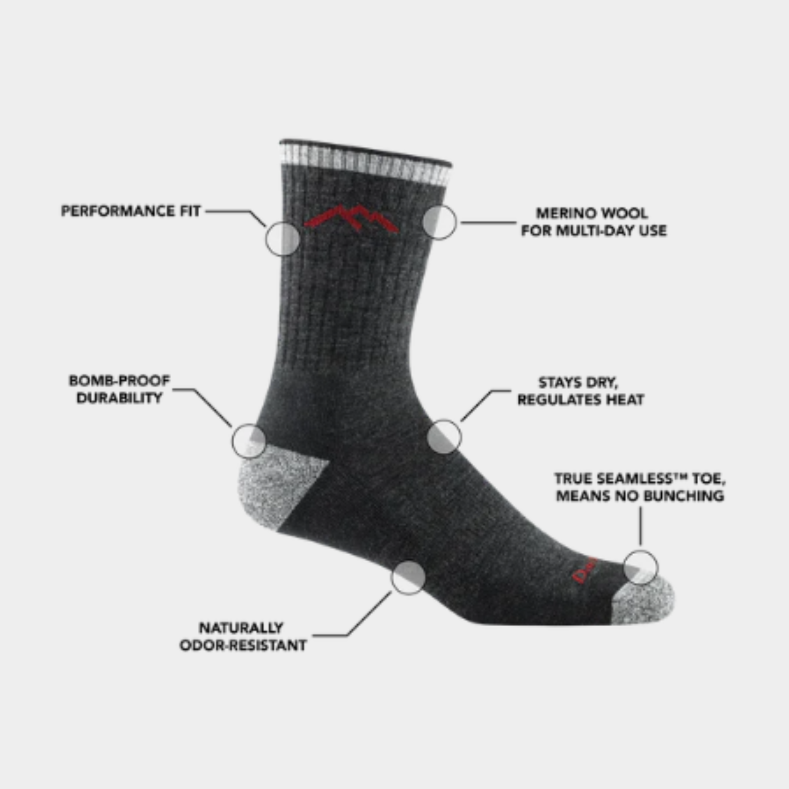 Darn Tough 1466 Hiker Micro Crew Midweight with Cushion Men's Sock information 