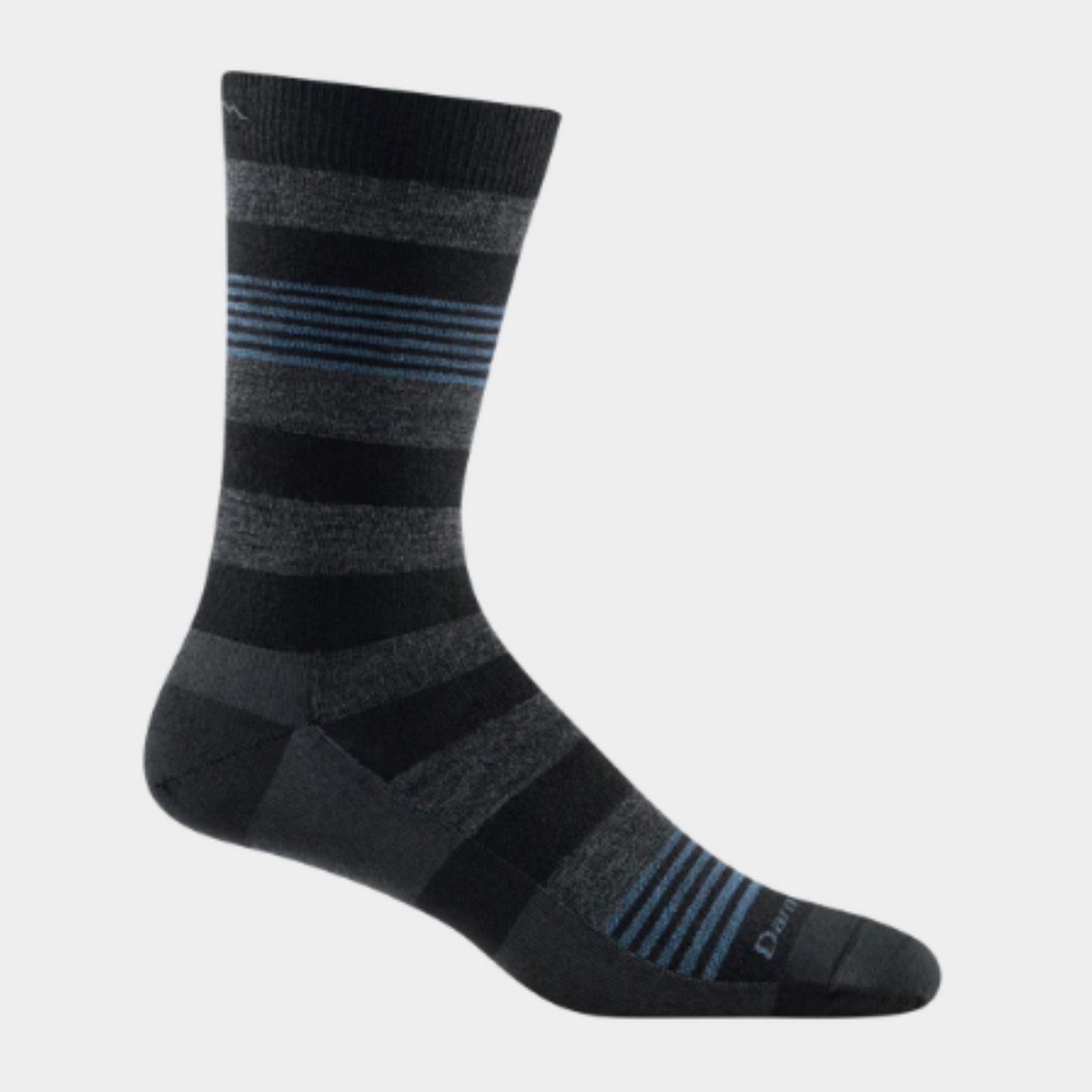 Darn Tough 6033 Oxford Crew Lightweight men&#39;s sock in black featuring black and charcoal gray stripes