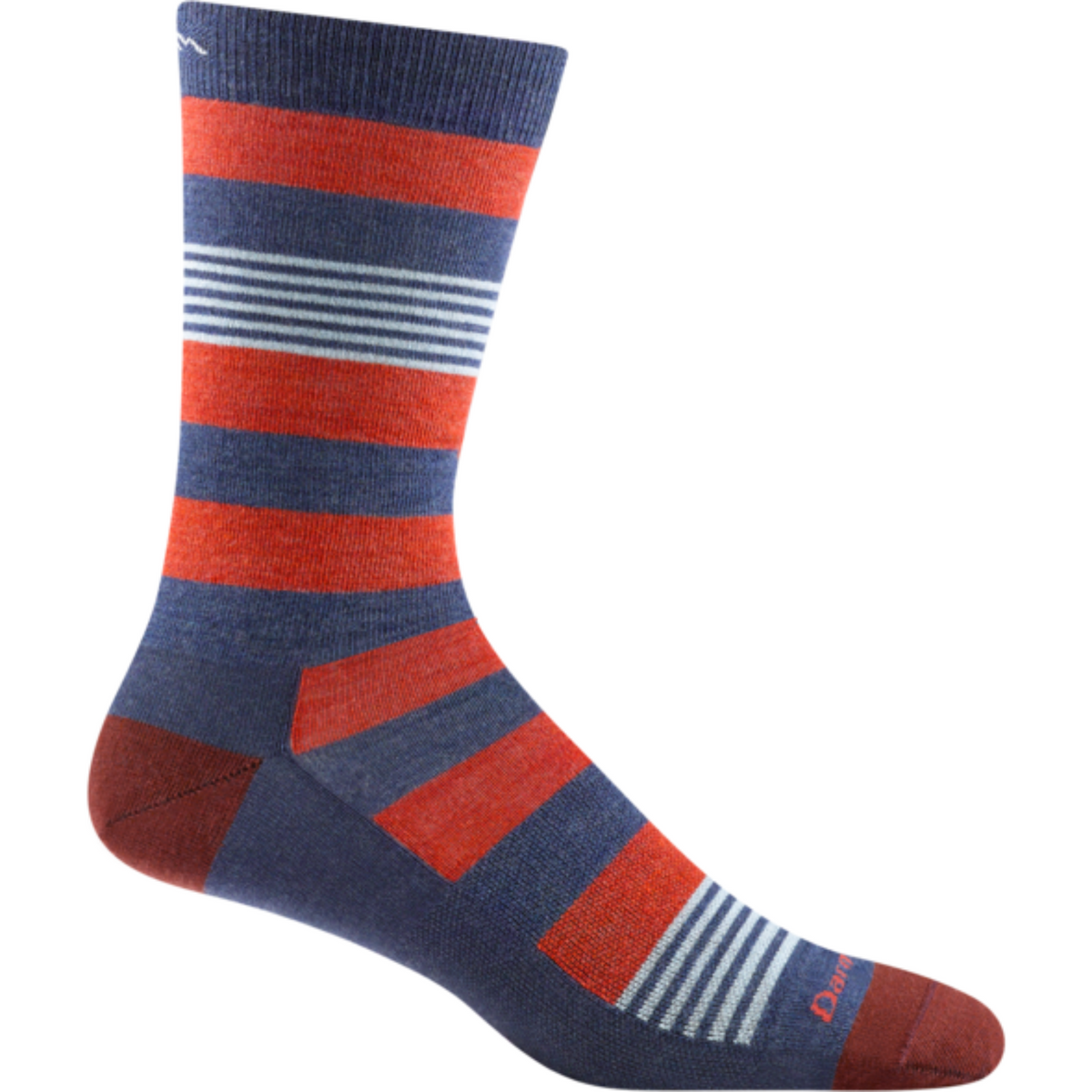 Darn Tough 6033 Oxford Crew Lightweight men&#39;s sock in lava with red and blue stripes
