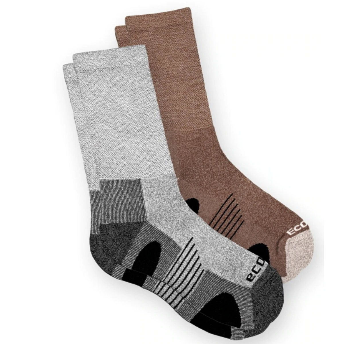 EcoSox Diabetic Non-Binding Bamboo Crew Hiking/Outdoor women&#39;s and men&#39;s socks in gray and brown