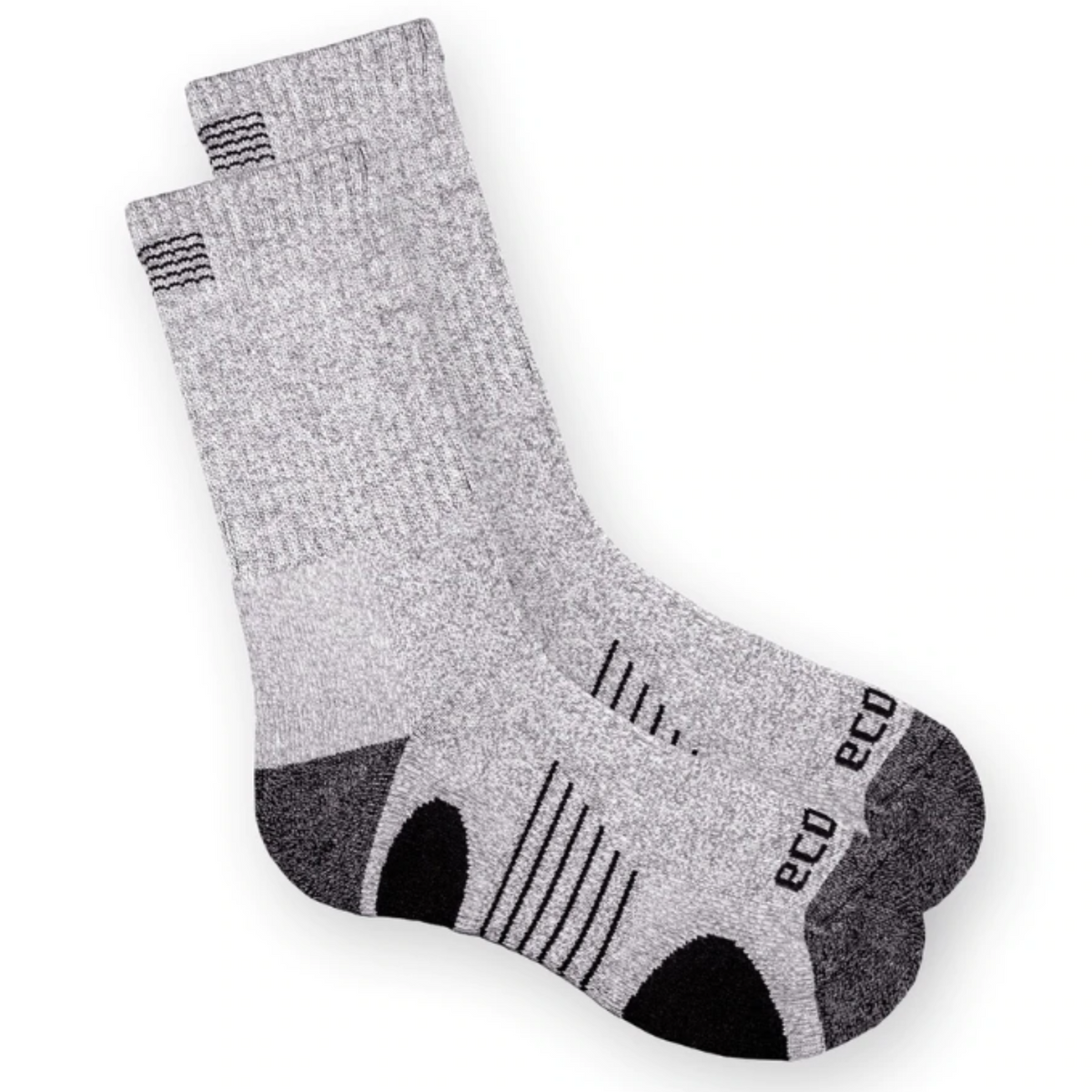 EcoSox Bamboo Hiking Full Cushion Crew height women&#39;s and men&#39;s socks in gray and black