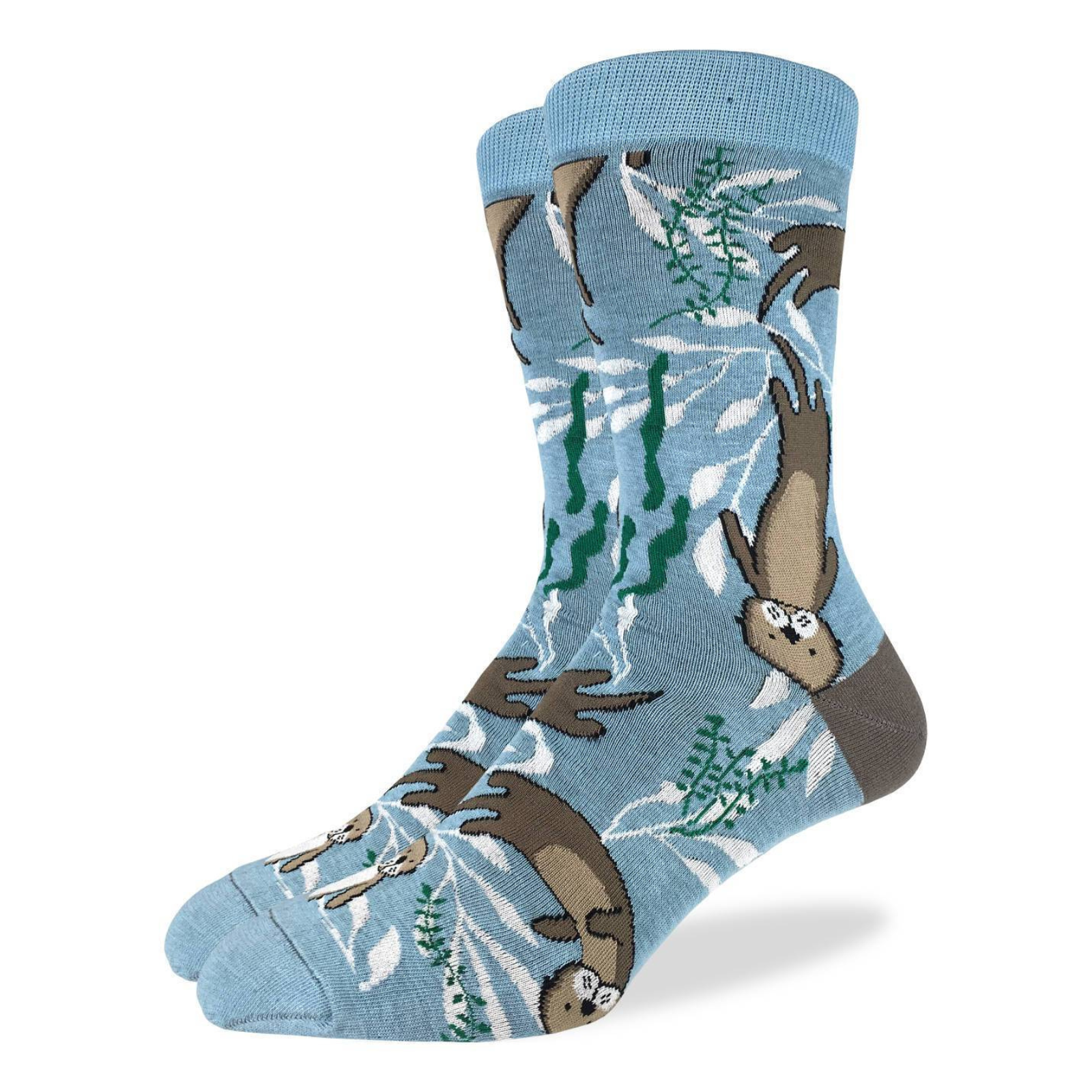 Good Luck Sock Sea Otter men's sock featuring blue sock with otters swimming with kelp