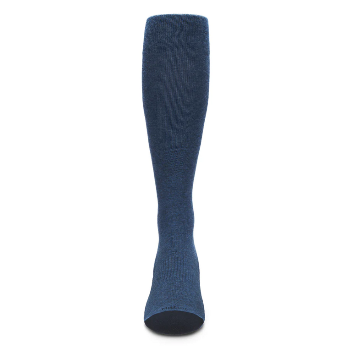 MeMoi Solid Cotton Moderate Graduated Compression (15-20mmHg) women&#39;s sock in denim with contrasting black toe and heel from front