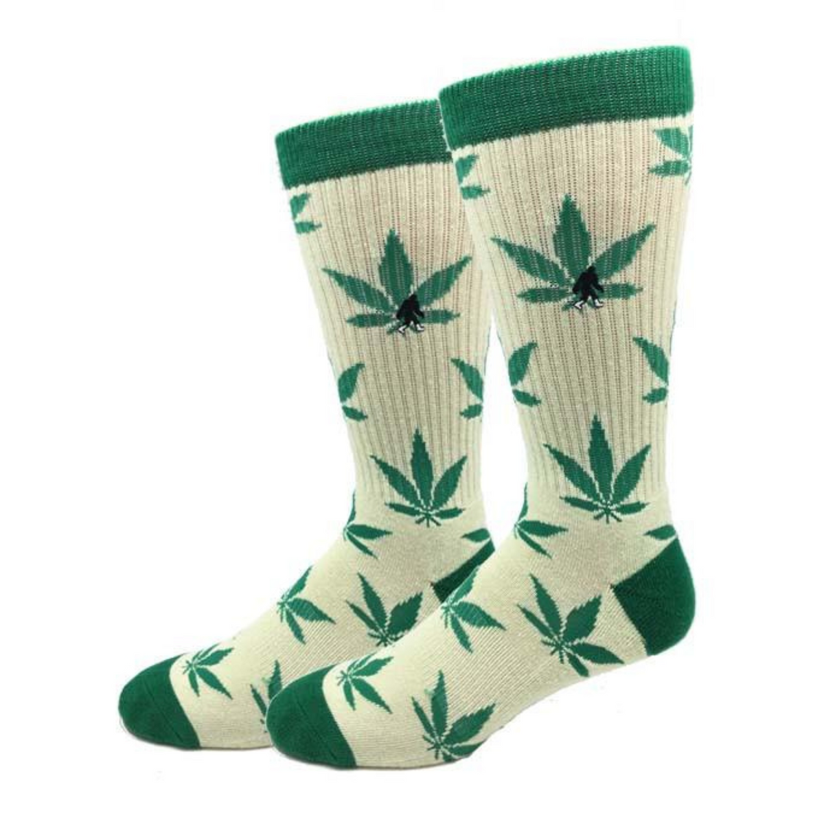 Sock Harbor High There Active men&#39;s sock featuring green cuff, heel and toe with cannabis leaves all over