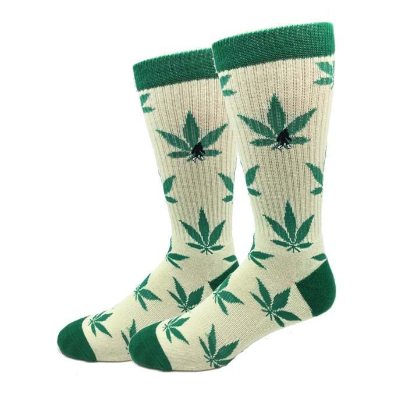 Sock Harbor High There Active men's sock featuring green cuff, heel and toe with cannabis leaves all over