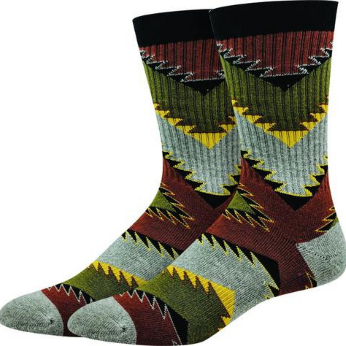 Sock Harbor Navajo Active men&#39;s sock featuring green, rust, gray colors in Navajo pattern