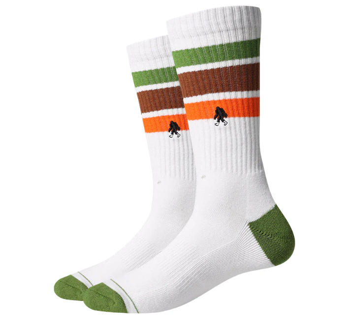 Sock Harbor Retro Stripes Active men&#39;s sock with green, brown, and orange stripes
