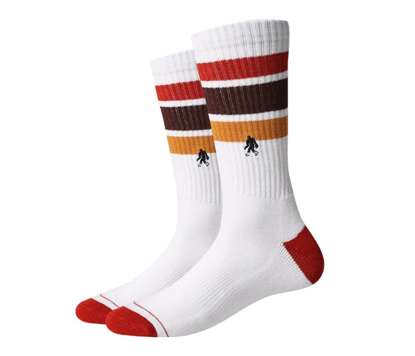 Sock Harbor Retro Stripes Active men&#39;s sock with red, brown, and turmeric stripes