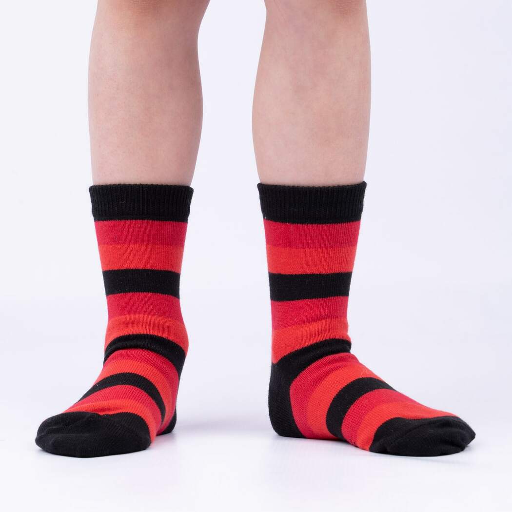 Sock It To Me red orange and black stripe child crew sock