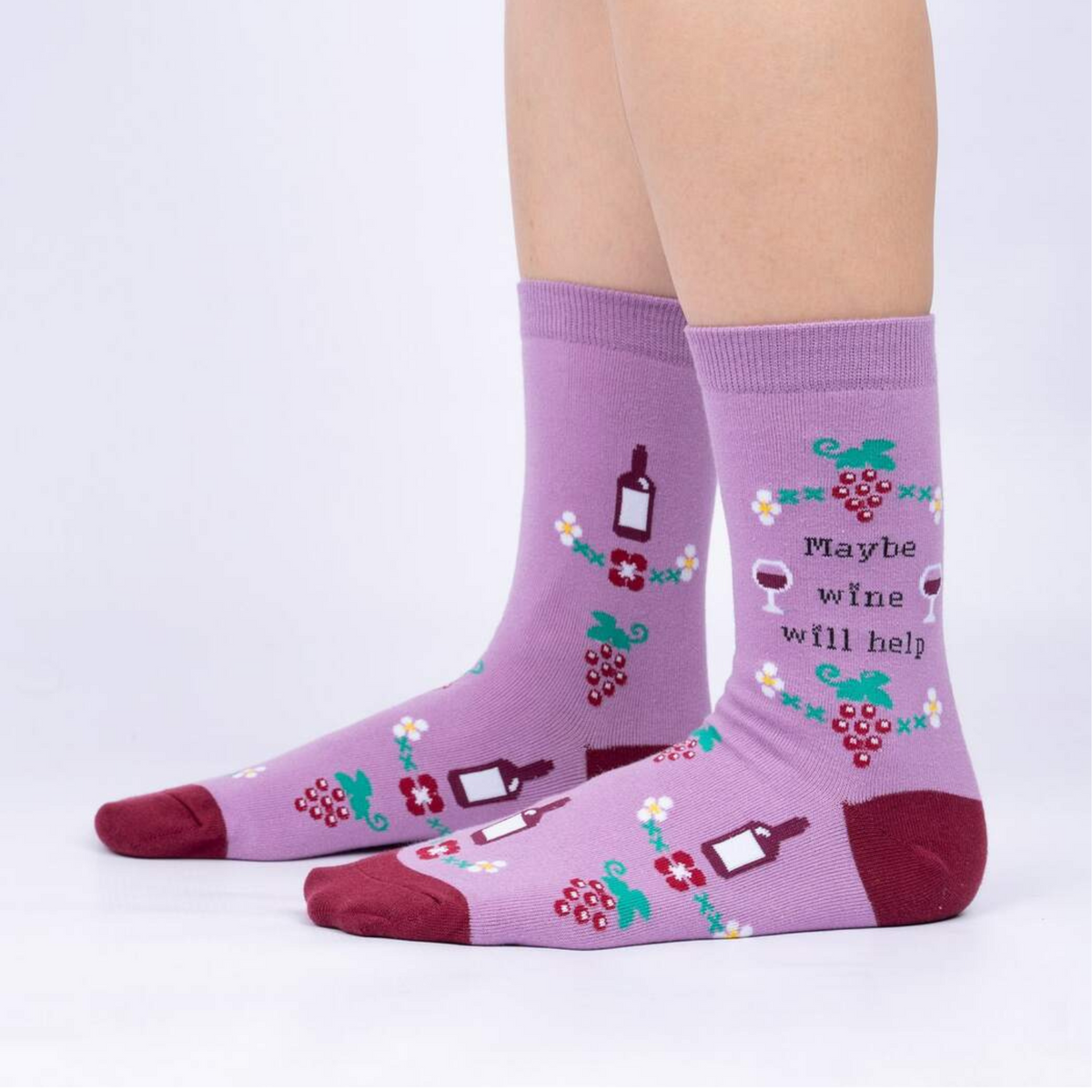 Sock It To Me Maybe Wine Will Help women&#39;s sock on model from side