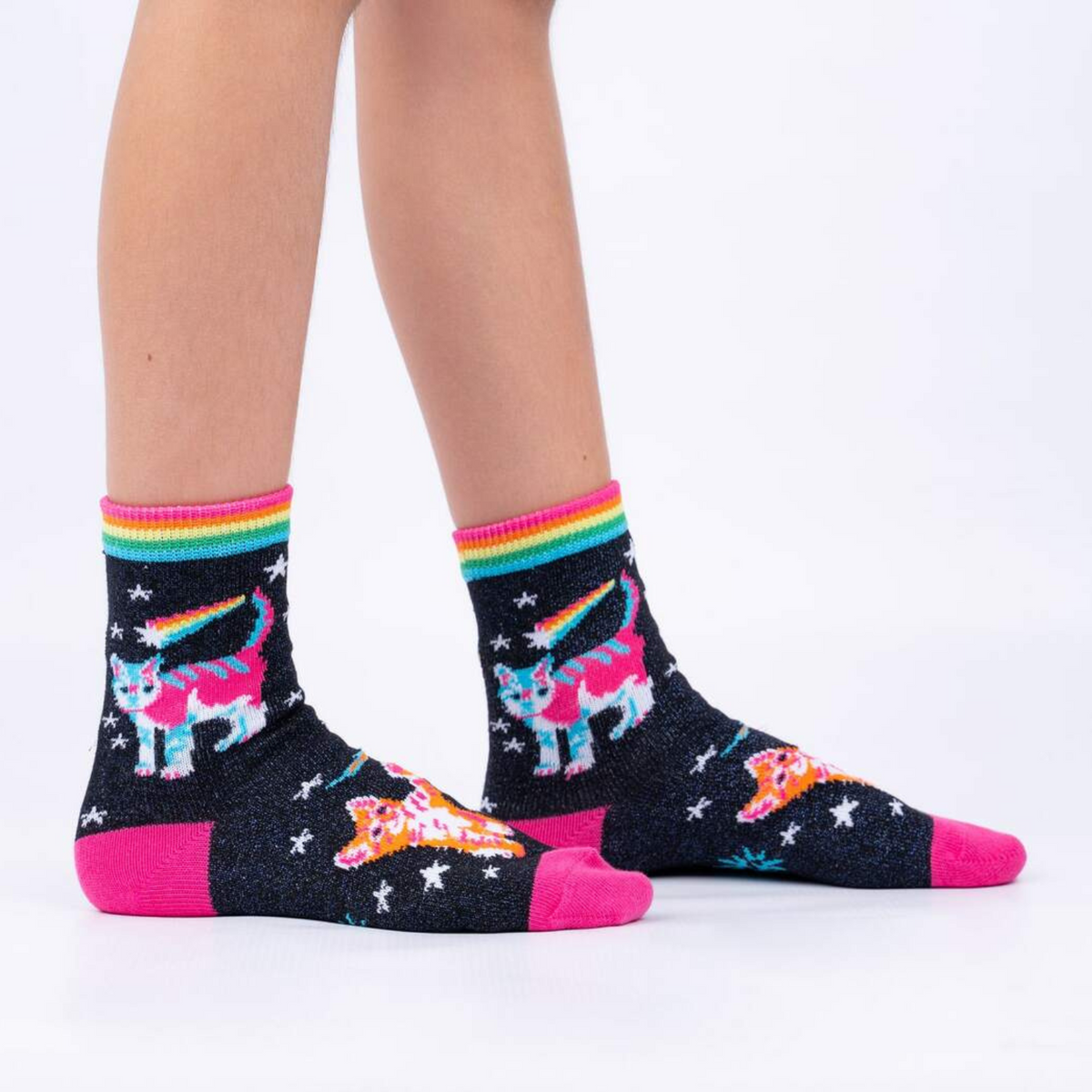 Sock It To Me Space Cats 3-pack kids&#39; socks space cat sock on model