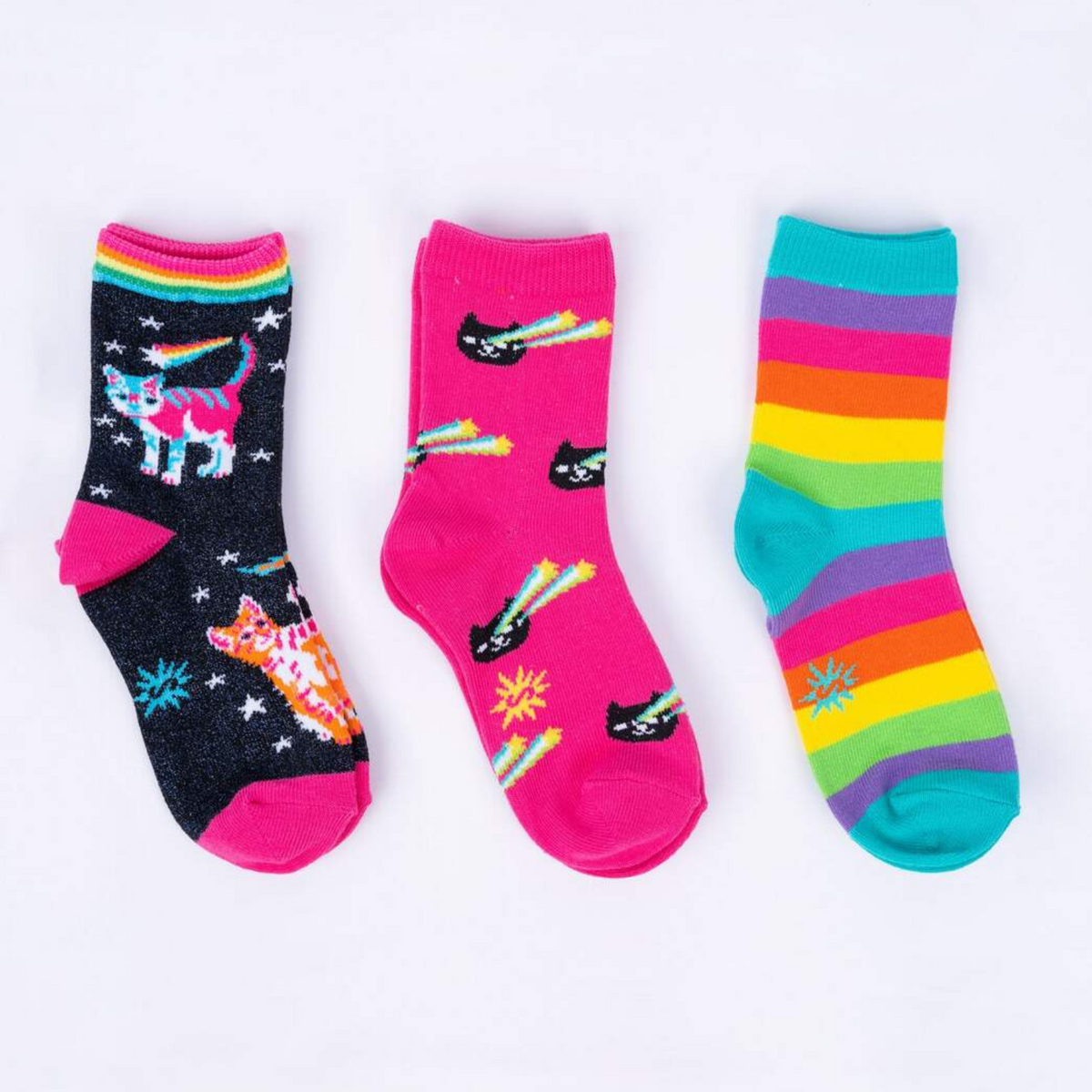 Sock It To Me Space Cats 3-pack kids&#39; socks on display