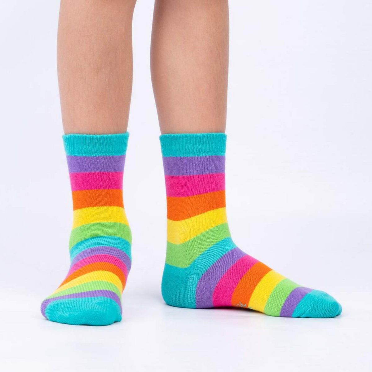 Sock It To Me Space Cats 3-pack kids&#39; socks rainbow sock on model