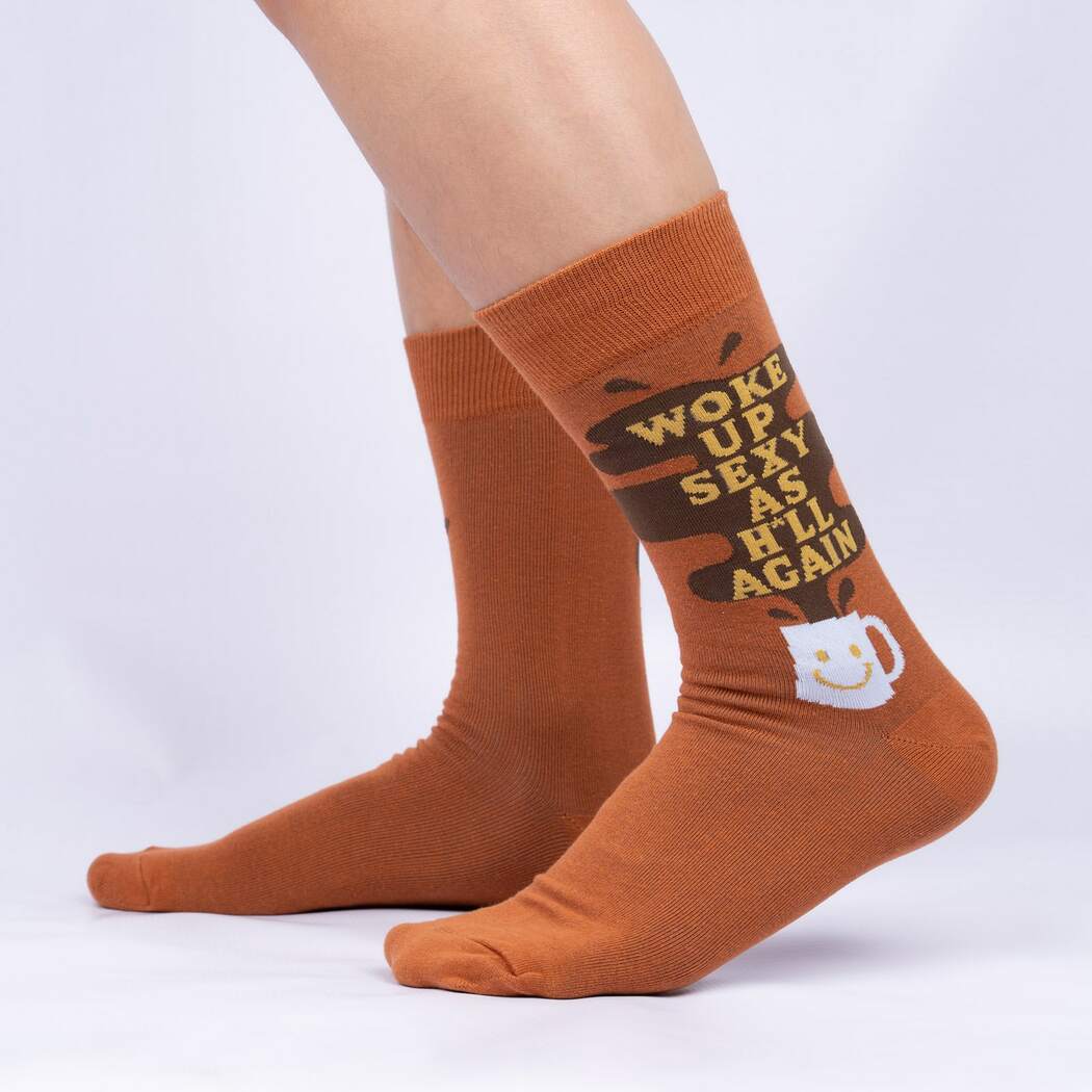 Sock It To Me Woke Up Sexy As Hell Again men's sock on model from side