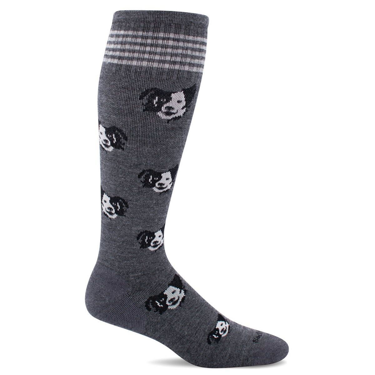 Sockwell Canine Cuddle moderate graduated compression (15-20 mmHg) women&#39;s sock featuring gray knee high with dog faces