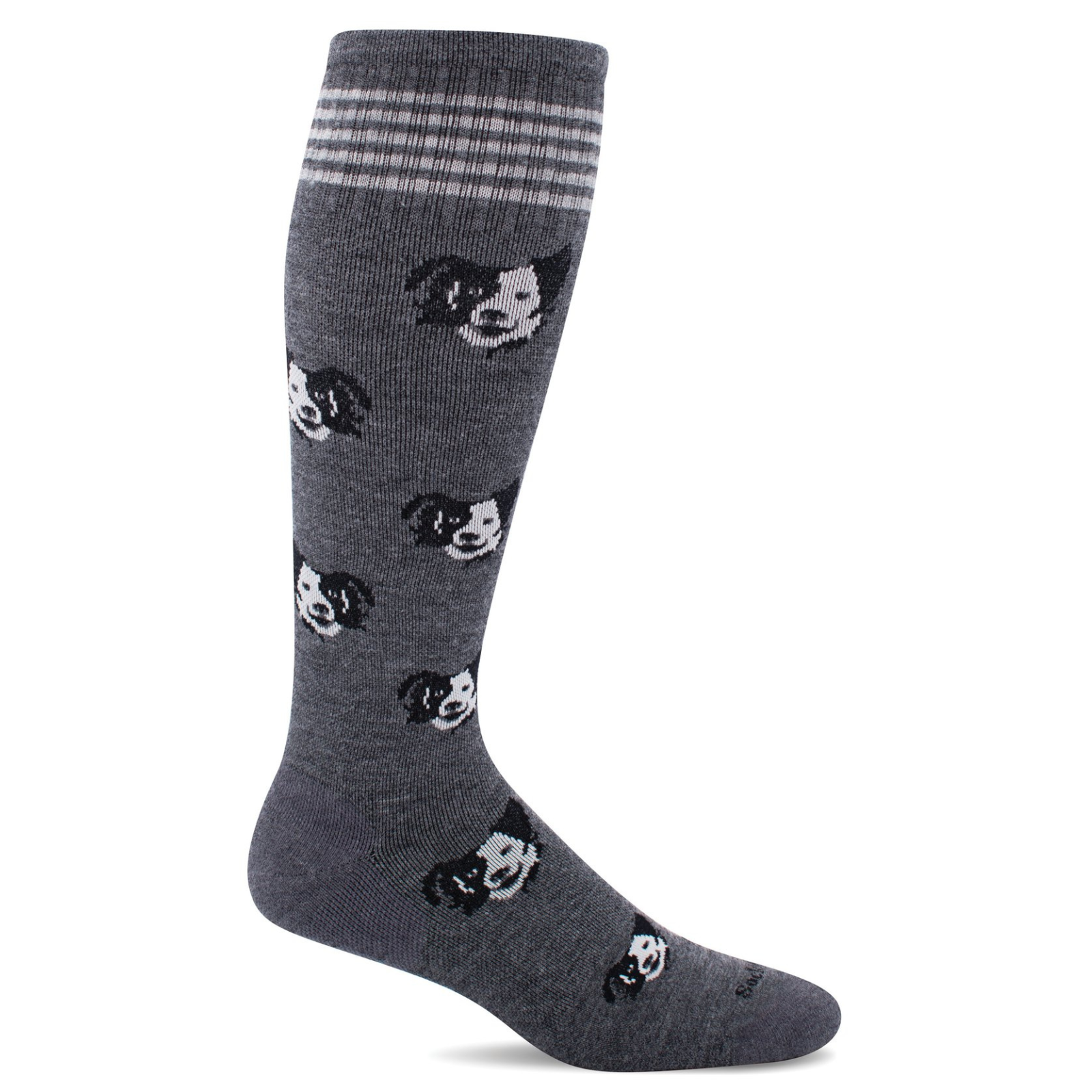 Sockwell Canine Cuddle moderate graduated compression (15-20 mmHg) women's sock featuring gray knee high with dog faces