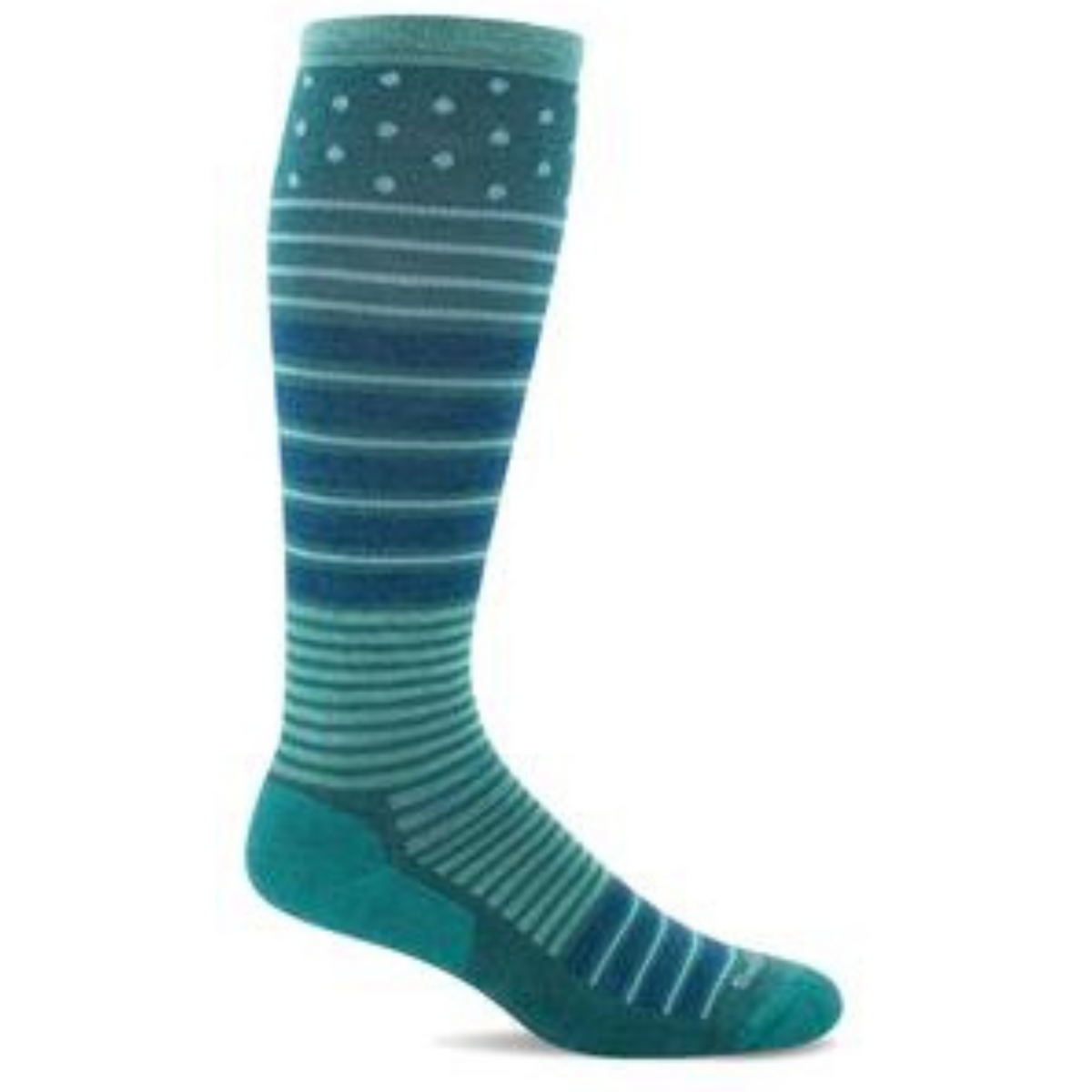Sockwell Twister firm graduated compression (20-30 mmHg) women&#39;s jade knee high sock featuring polka dots and stripesa