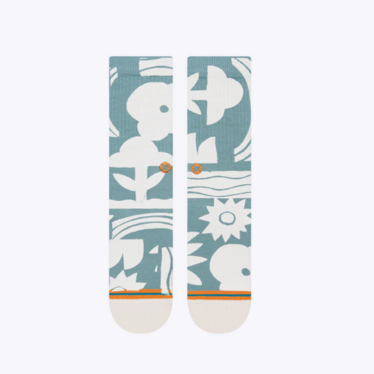 Front of Stance Sun Dialed men&#39;s sock featuring pale blue sock with white graphic print
